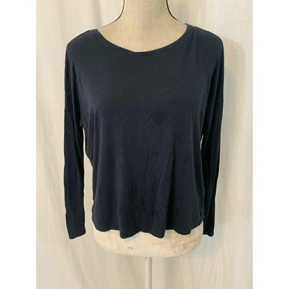 TopShop Womens Solid Navy Blue Long Sleeve Crew Neck Top T Shirt Viscose 2 Xs